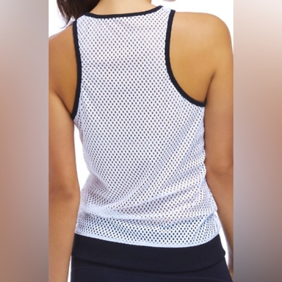 Fabletics Cayman Racerback Tank Top Soft White Mesh with Black Edges and Hem Med - Picture 2 of 7
